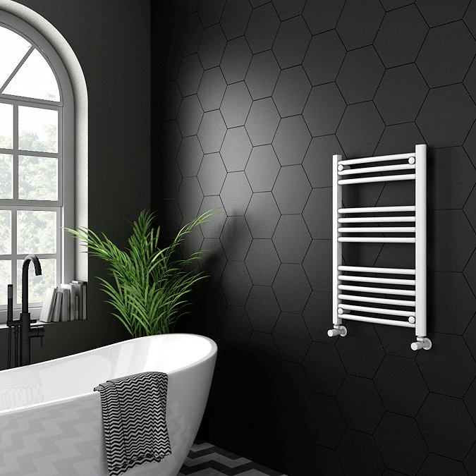 Diamond Curved Heated Towel Rail - W500 x H800mm - White Profile Large Image
