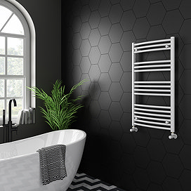 Diamond Curved Heated Towel Rail - W600 x H1000mm - White