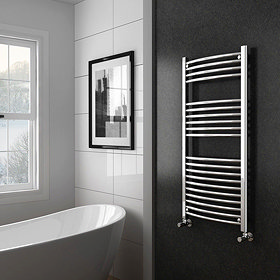 Diamond Curved Heated Towel Rail - 600mm x 1200mm - Chrome Large Image