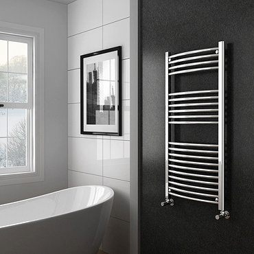 Diamond Curved Heated Towel Rail - 600mm x 1200mm - Chrome  Profile Large Image