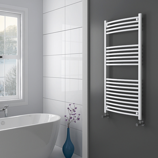 Diamond Curved Heated Towel Rail - W600 x H1200mm - White Profile Large Image