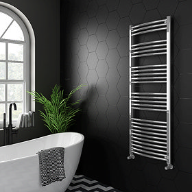 Diamond Curved Heated Towel Rail - W600 x H1600mm - Chrome Large Image