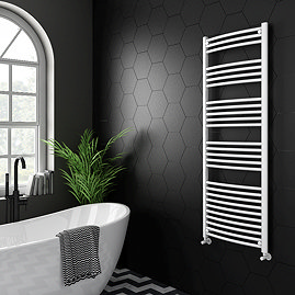 Diamond Curved Heated Towel Rail - W600 x H1600mm - White Large Image