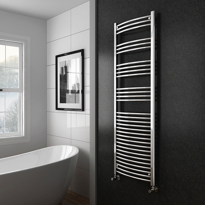 Diamond Curved Heated Towel Rail - W600 x H1800mm - Chrome Profile Large Image