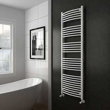 Toreno Heated Towel Rail – White – 600 x 1800mm – Curved Bars