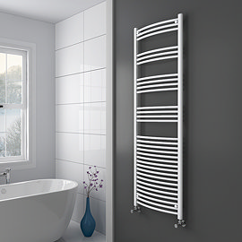 Diamond Curved Heated Towel Rail - W600 x H1800mm - White Large Image