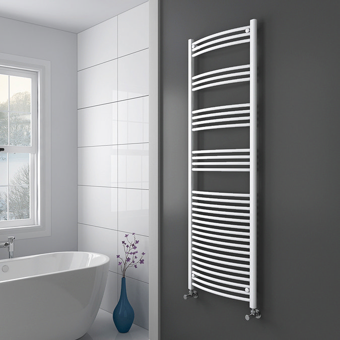 Diamond Curved Heated Towel Rail - W600 x H1800mm - White Large Image