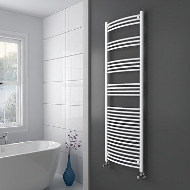 Diamond Curved Heated Towel Rail - W600 x H1800mm - White  Profile Large Image