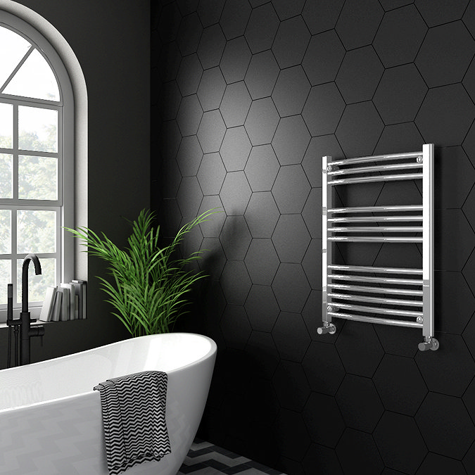 Diamond Curved Heated Towel Rail - W600 x H800mm - Chrome Profile Large Image