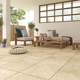 Daphne Outdoor Beige Travertine Effect Floor Tile - 600 x 1200mm