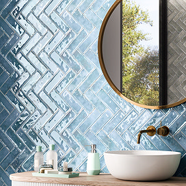 Darcy Rustic Gloss Blue Wall Tiles - 65 x 200mm
