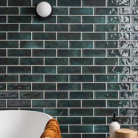 Darcy Rustic Gloss Teal Wall Tiles - 65 x 200mm