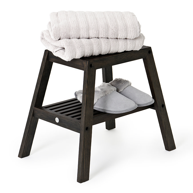 Dark Oak Slatted Bathroom Stool