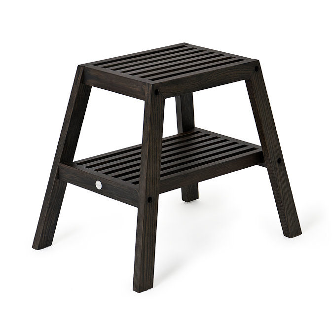 Dark Oak Slatted Bathroom Stool
