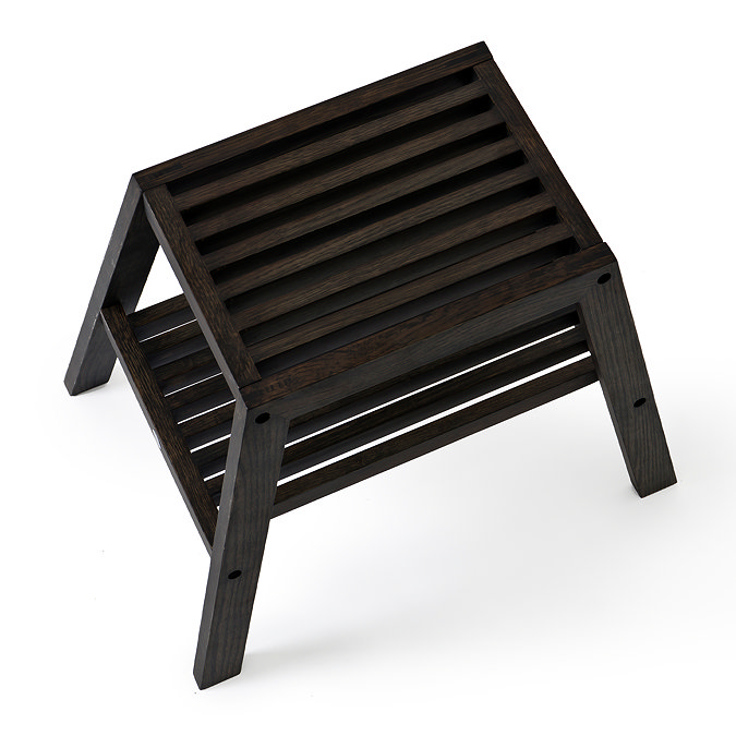 Dark Oak Slatted Bathroom Stool