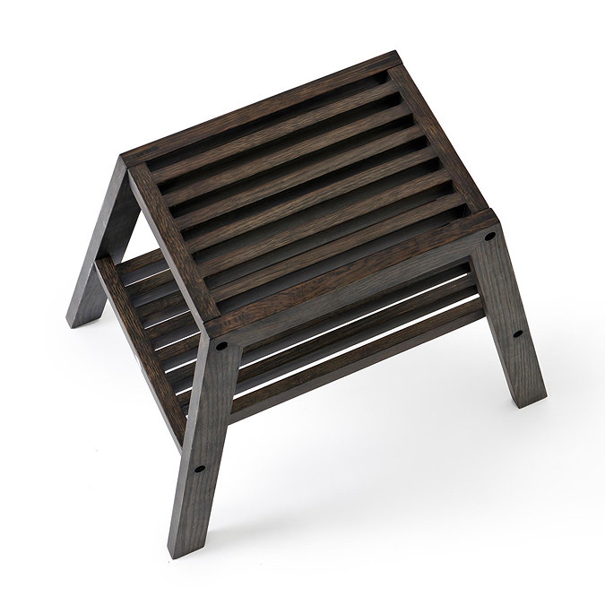 Dark Oak Slatted Bathroom Stool  Feature Large Image