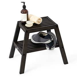 Dark Oak Slatted Bathroom Stool