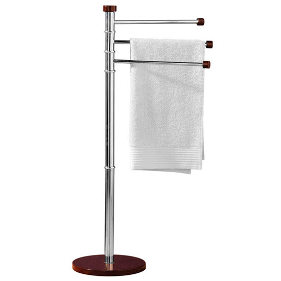 Dark Wood and Chrome Floorstanding 3 Arm Towel Stand - 1601243 Large Image