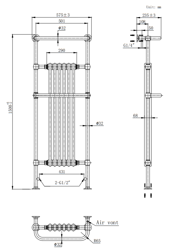 Dartford Traditional Floor Mounted Heated Towel Rail Radiator