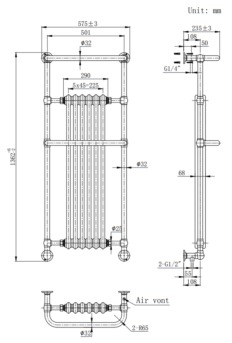 Chatsworth Traditional Wall Hung Heated Towel Rail Radiator