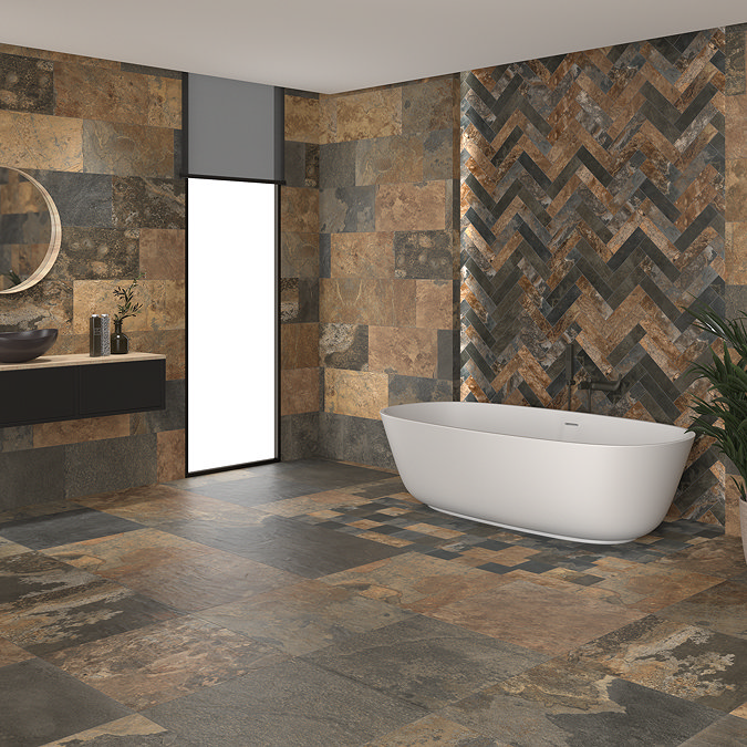 Dawley Brown Rustic Slate Effect Tiles - 600 x 600mm