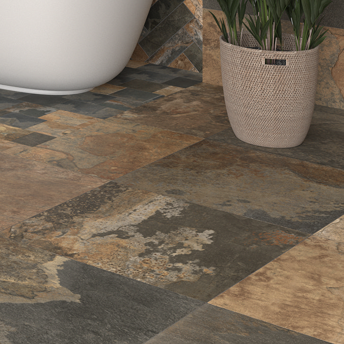 Dawley Brown Rustic Slate Effect Tiles - 600 x 600mm