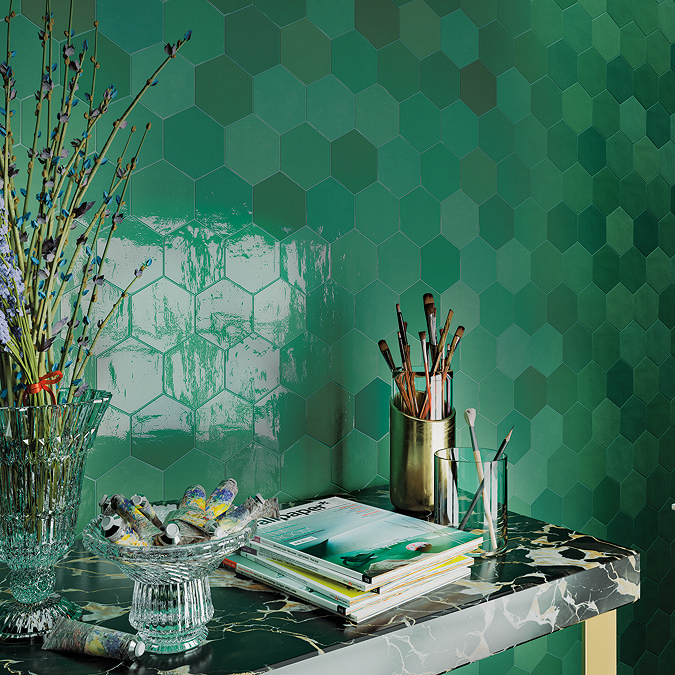 Delphine Emerald Green Hexagon Tiles 108 x 124mm