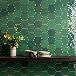 Stonehouse Studio Delphine Emerald Green Hexagon Zellige Effect Tiles 108 x 124mm
