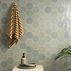 Stonehouse Studio Delphine Sage Green Hexagon Zellige Effect Tiles 108 x 124mm