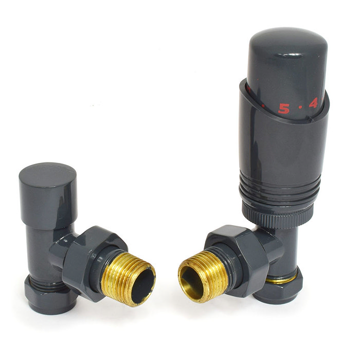 Delta Angled TRV Anthracite Thermostatic Radiator Valves Large Image