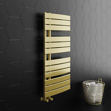 Delta Brushed Brass Designer Heated Towel Rail 1080 x 550mm  Feature Large Image