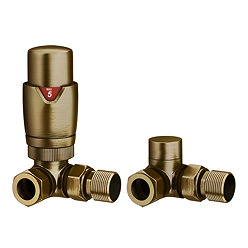 Monza Antique Brass Corner Thermostatic Radiator Valves Large Image