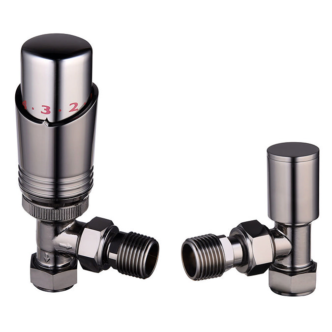 Delta Modern Anthracite Angled Thermostatic Radiator Valve & Lock Shield Valve