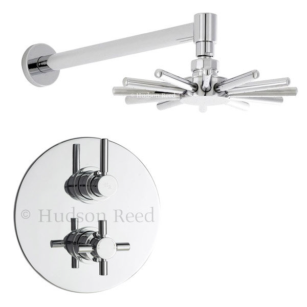 Hudson Reed - Tec Twin Concealed Thermostatic Shower Valve with Cloudburst Head Large Image
