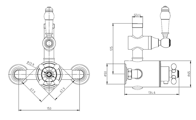 Nuie Traditional Twin Shower Valve with Rigid Riser Kit - Chrome