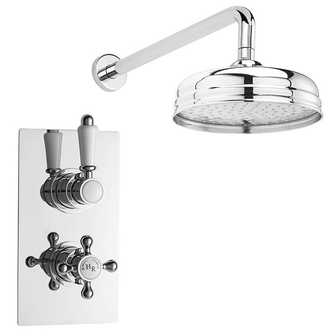 Hudson Reed Traditional Twin Concealed Thermostatic Shower Valve + 8" Fixed Head Large Image