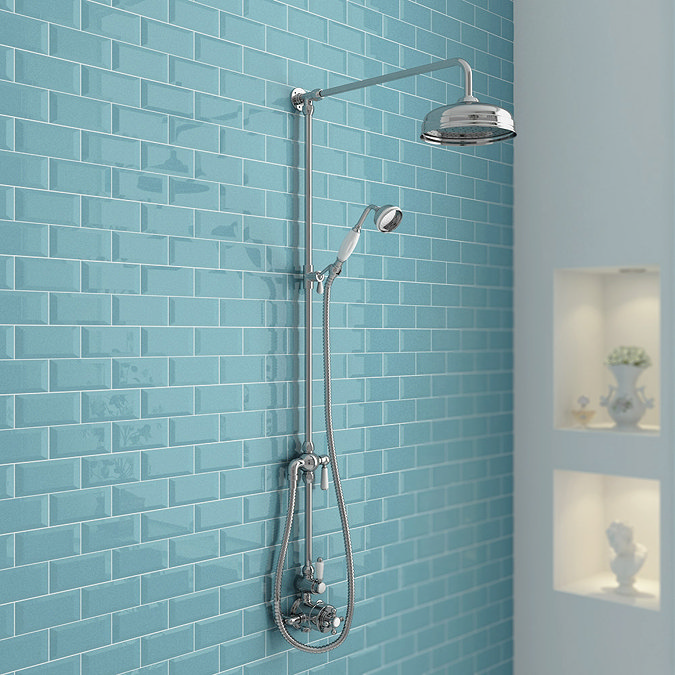 Ultra Traditional Twin Exposed Shower Package with Valve & Victorian Grand Rigid Riser Kit Large Ima