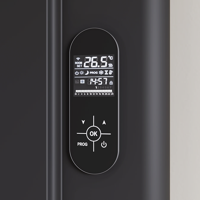 Designer Urban 1600 x 392mm Smart WiFi Aluminium Electric Radiator – 1000W Matt Black