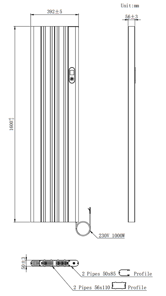 Designer Urban 1600 x 392mm Smart WiFi Aluminium Electric Radiator – 1000W White