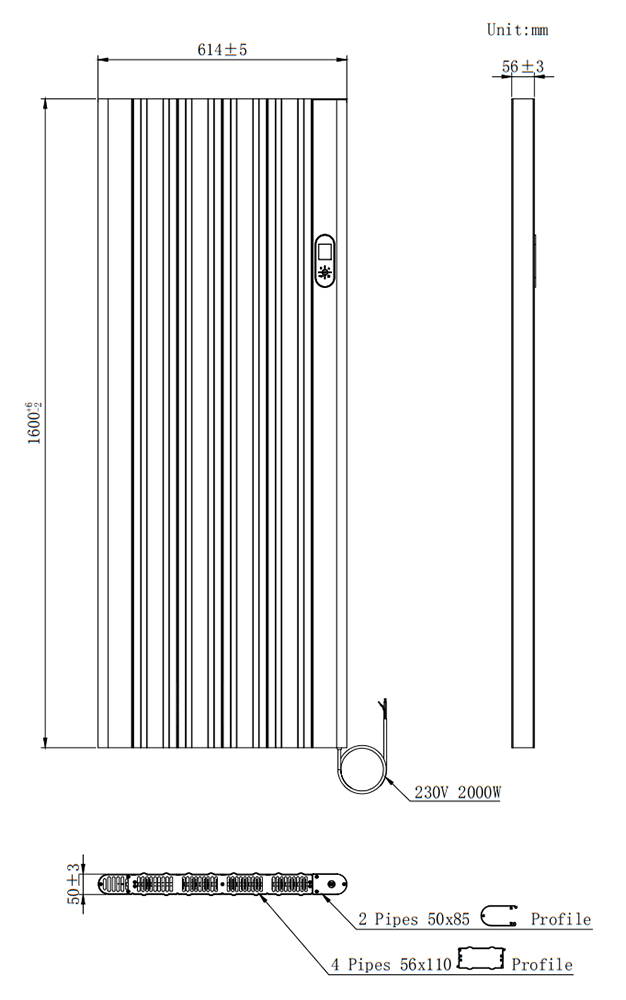 Designer Urban 1600 x 614mm Smart WiFi Aluminium Electric Radiator - 2000W Anthracite