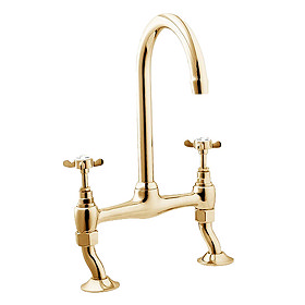 Deva Coronation Bridge Sink Mixer w/ Swivel Spout - Gold - CR305/501 Large Image