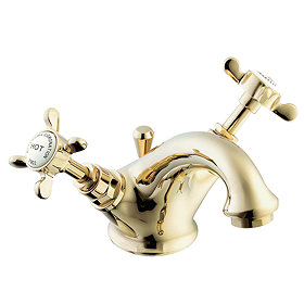 Deva Coronation Mono Basin Mixer Tap with Pop Up Waste - Gold Large Image