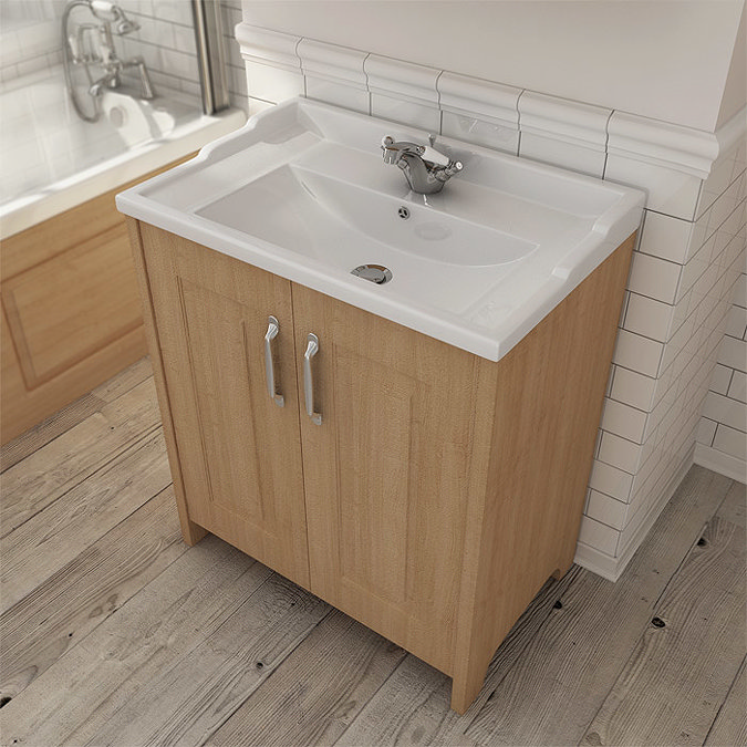 Devon Oak Traditional 2 Door Vanity Unit (800 x 460mm) Profile Large Image