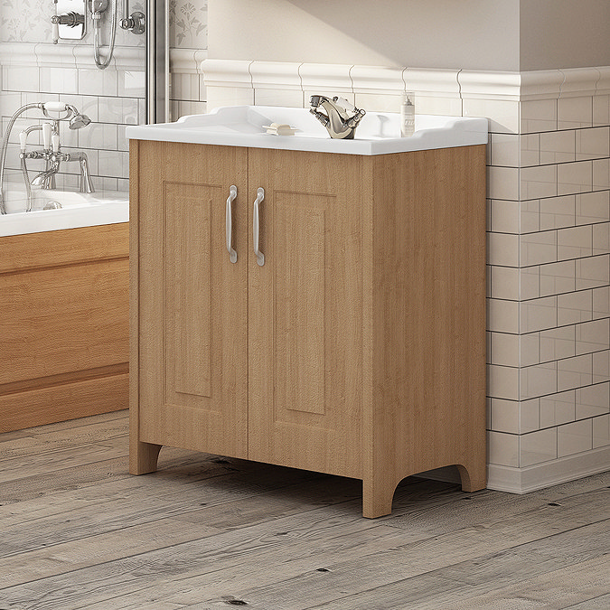 Devon Oak Traditional 2 Door Vanity Unit (800 x 460mm) Feature Large Image