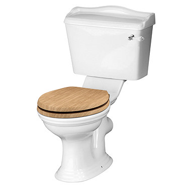 Devon Ryther Close Coupled Toilet with Oak Soft Close Seat Profile Large Image