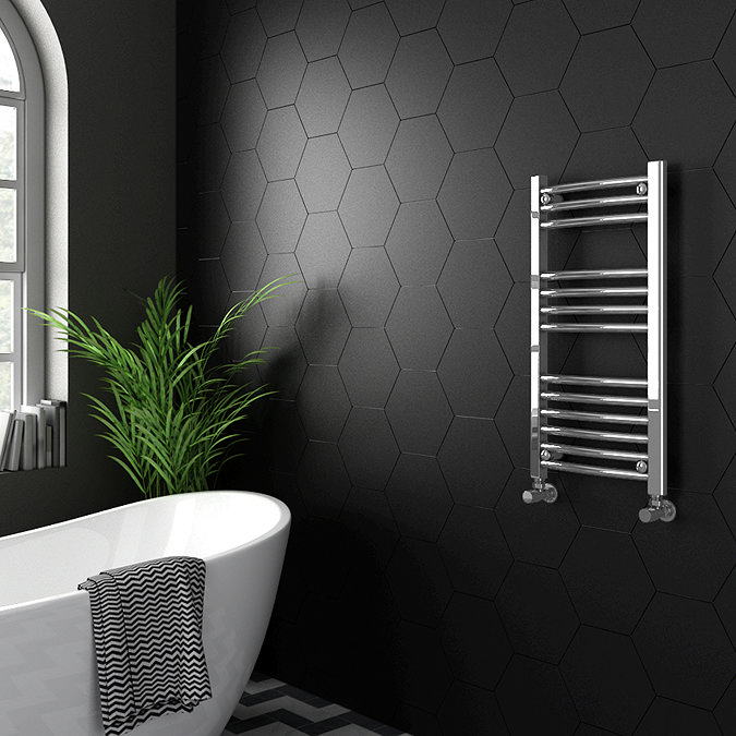 Diamond 400 x 800mm Curved Heated Towel Rail (inc. Valves + Electric Heating Kit)  Standard Large Image