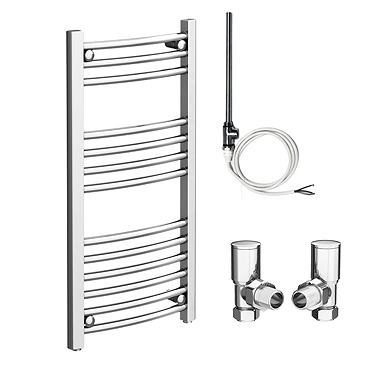 Diamond 400 x 800mm Curved Heated Towel Rail (Inc. Valves + Electric Heating Kit)  Profile Large Ima