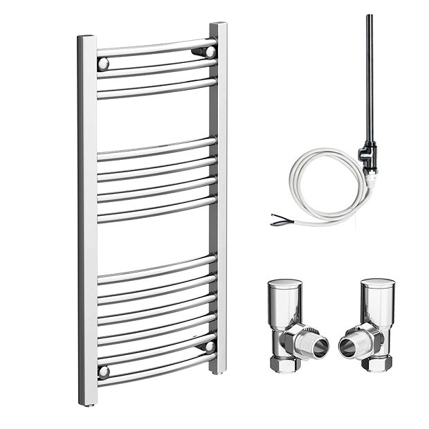 Diamond 400 x 800mm Curved Heated Towel Rail (Inc. Valves + Electric Heating Kit) Victorian