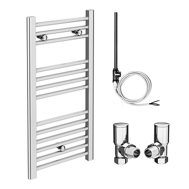 Diamond 400 x 800mm Straight Heated Towel Rail (Inc. Valves + Electric Heating Kit)  Profile Large I