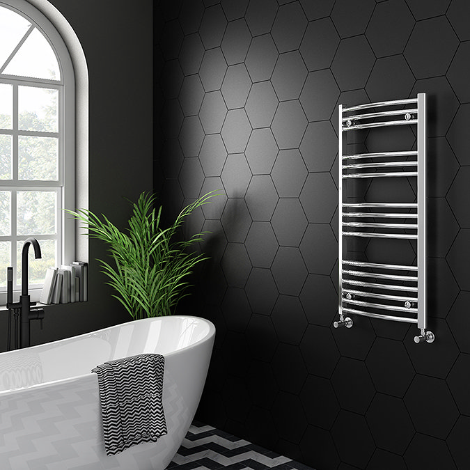 Diamond 500 x 1000mm Curved Heated Towel Rail (incl. Valves + Electric Heating Kit)